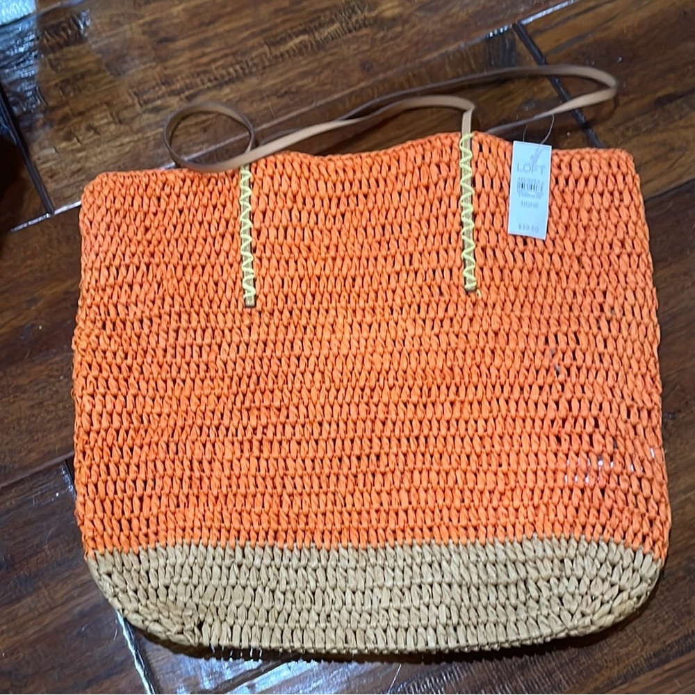 LOFT Orange and Tan Woven Tote